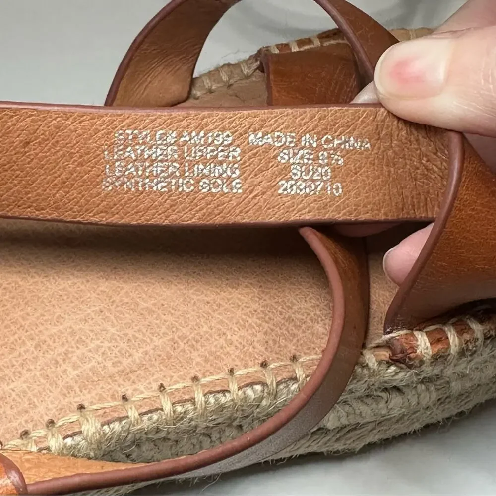 Madewell the Malia Espadrille Sandals US 9.5 Caramel Strappy Leather Platform